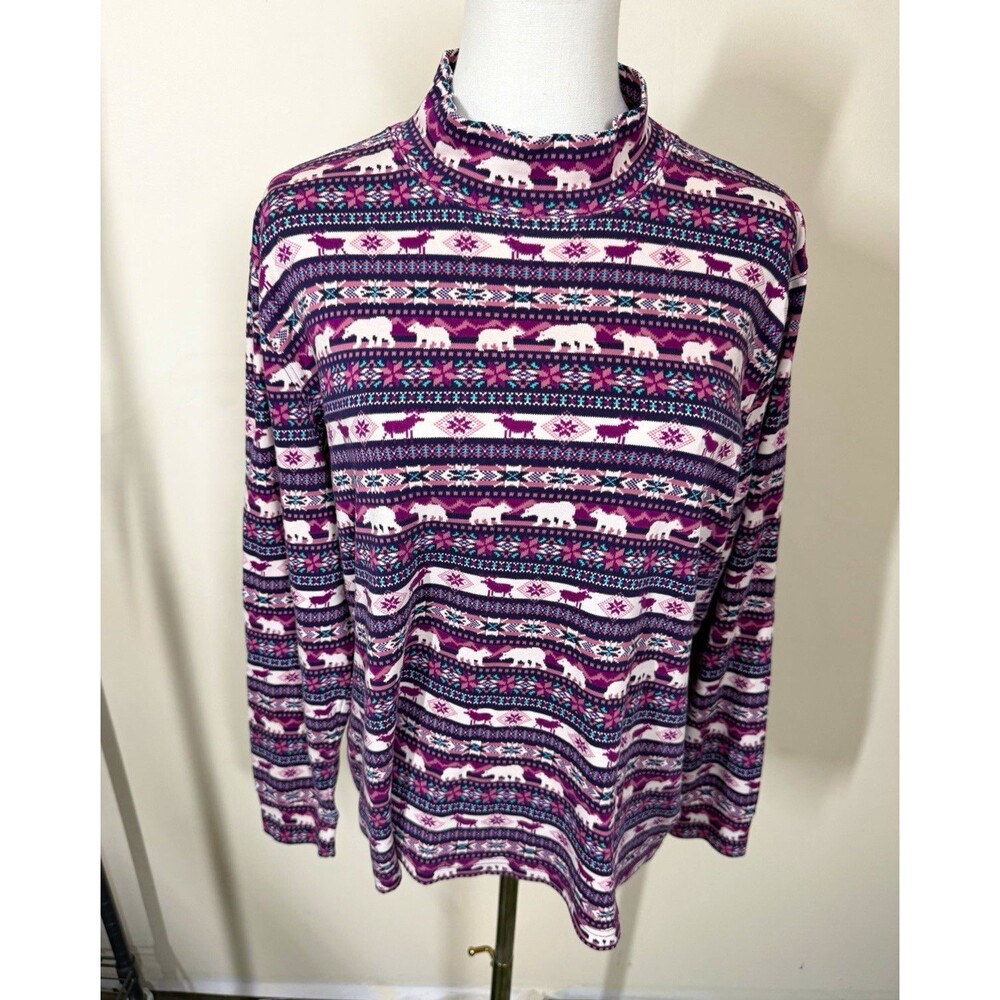 Lands' End Womens Pullover Sweater XL Mock Neck Long Sleeve Fair Isle Polar 388